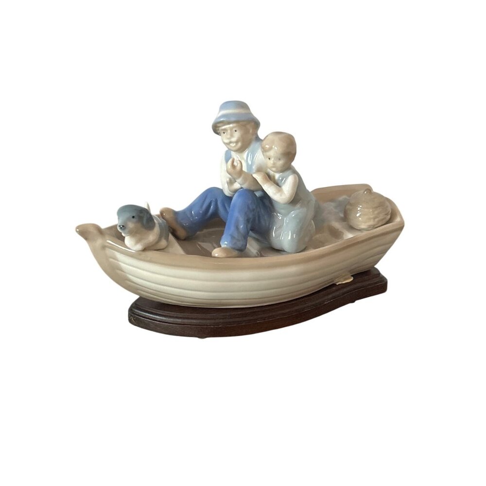 MEICO Paul Sebastian Boat Porcelain Figurine Fishing w/Grandfather and Dog READ